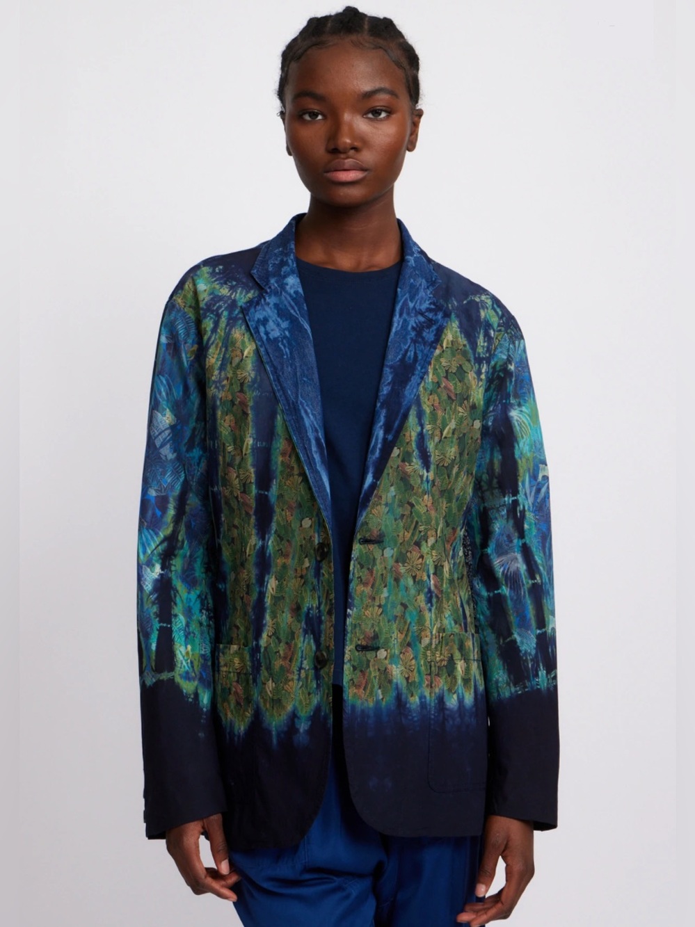 Raquel Allegra Liberty Fabrics Boyfriend Blazer In Indigo Jungle Print Size 0